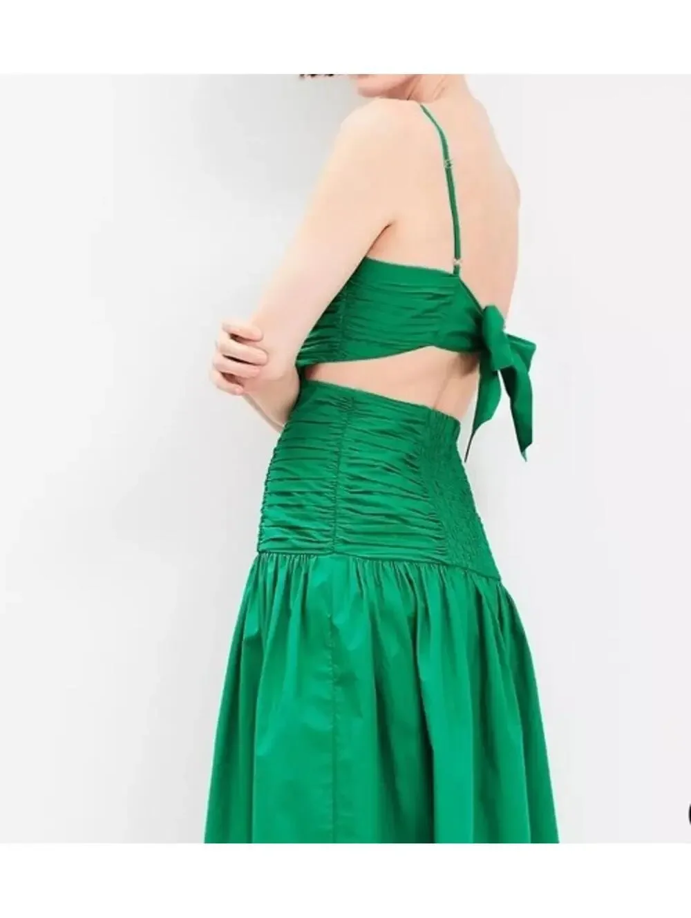 Loft Poplin Cutout Tie Back Ruched Midi Dress Size 14 New - Picture 2 of 9